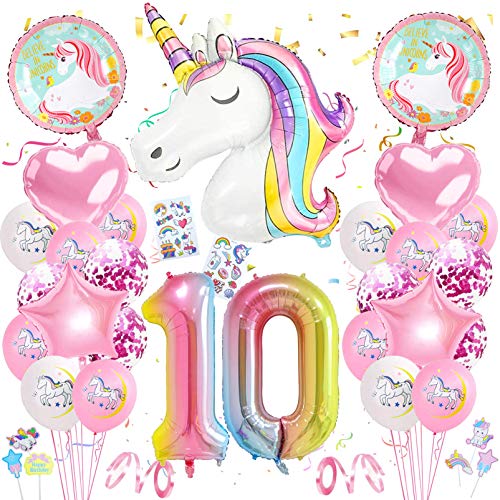 Einhorn 10 Geburtstag Deko,10. Geburtstag Mädchen,Luftballon 10. Geburtstag Rosa,10.Geburtstagsdeko Einhorn,10. Ballon Einhorn Deko für Geburtstag Mädchen von Xionghonglong