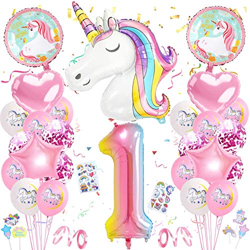 Einhorn 1 Geburtstag Deko,1. Geburtstag Mädchen,Luftballon 1. Geburtstag Rosa,1. Geburtstagsdeko Einhorn,1. Ballon Einhorn Deko für Geburtstag Mädchen von Xionghonglong