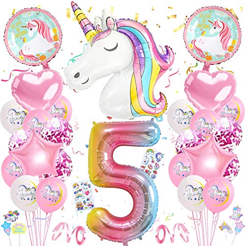 Einhorn 5 Geburtstag Deko,5. Geburtstag Mädchen,Luftballon 5. Geburtstag Rosa,5.Geburtstagsdeko Einhorn,5. Ballon Einhorn Deko für Geburtstag Mädchen von Xionghonglong