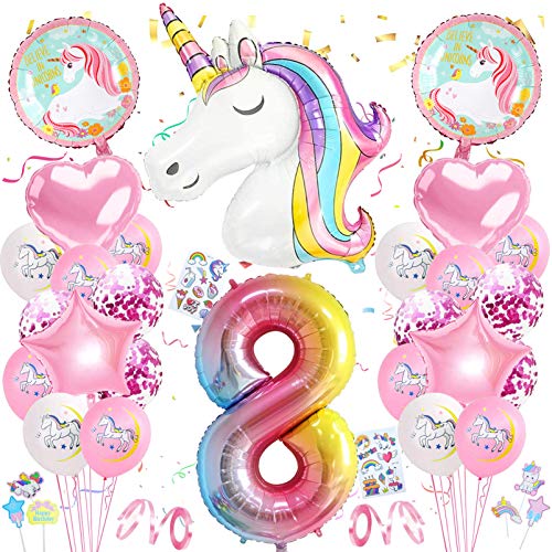 Einhorn 8 Geburtstag Deko,8. Geburtstag Mädchen,Luftballon 8. Geburtstag Rosa,8.Geburtstagsdeko Einhorn,8. Ballon Einhorn Deko für Geburtstag Mädchen von Xionghonglong