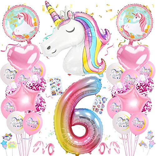 Einhorn 6 Geburtstag Deko,6. Geburtstag Mädchen,Luftballon 6. Geburtstag Rosa,6.Geburtstagsdeko Einhorn,6. Ballon Einhorn Deko für Geburtstag Mädchen von Xionghonglong