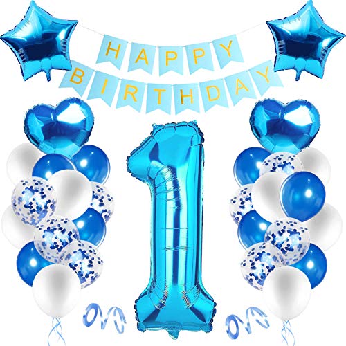 Geburtstagsdeko Jungen 1 Jahr,Luftballon 1. Geburtstag Blau,Happy Birthday Dekoration Zahl,Nummerndekoration,Luftballon 1. Geburtstag Junge Deko,Folienballon 1,Jahr Geburtstag Dekoration mit Banner von Xionghonglong