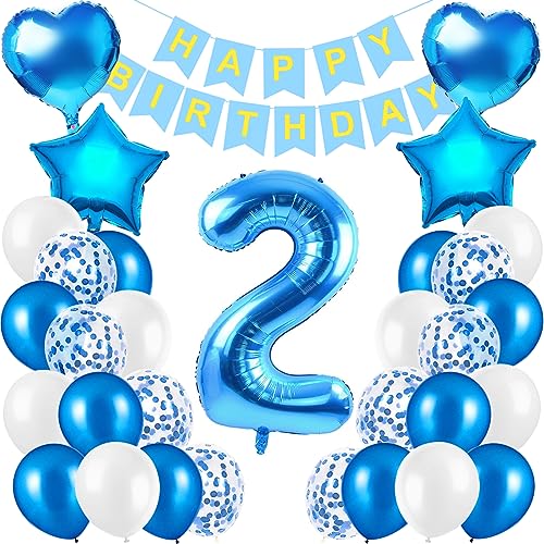 Geburtstagsdeko Jungen Blau Zahl 2,Folienballon 2 Blau,Luftballon 2.Geburtstag Junge Deko,2 Geburtstag Kindergeburtstag Deko,Junge Happy Birthday Deko von Xionghonglong