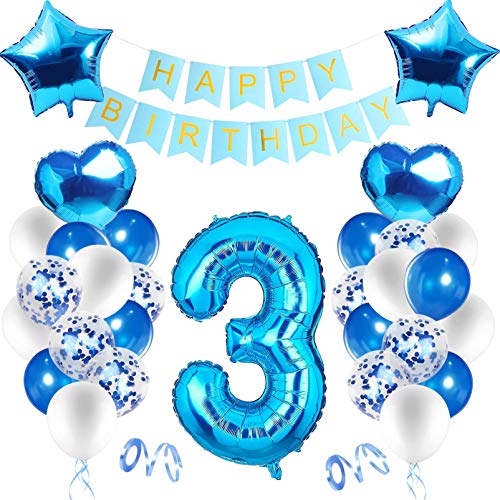 Geburtstagsdeko Jungen 3 Jahr,Luftballon 3. Geburtstag Blau,Happy Birthday Dekoration Zahl,Nummerndekoration,Luftballon 3. Geburtstag Junge Deko,Folienballon 3,Jahr Geburtstag Dekoration mit Banner von Xionghonglong