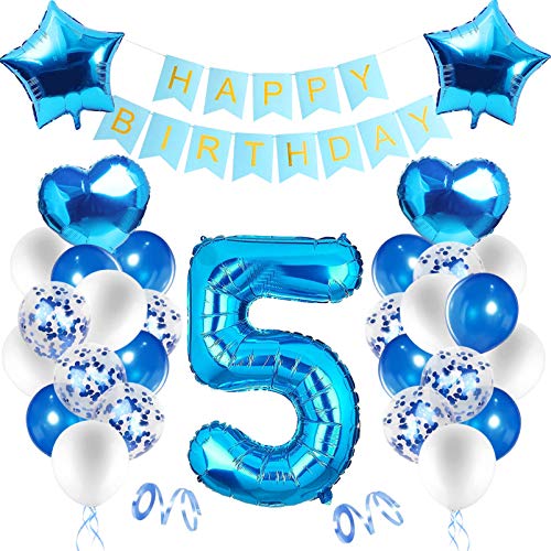 Geburtstagsdeko Jungen 5 Jahr,Luftballon 5. Geburtstag Blau,Happy Birthday Dekoration Zahl,Nummerndekoration,Luftballon 5. Geburtstag Junge Deko,Folienballon 5,Jahr Geburtstag Dekoration mit Banner von Xionghonglong