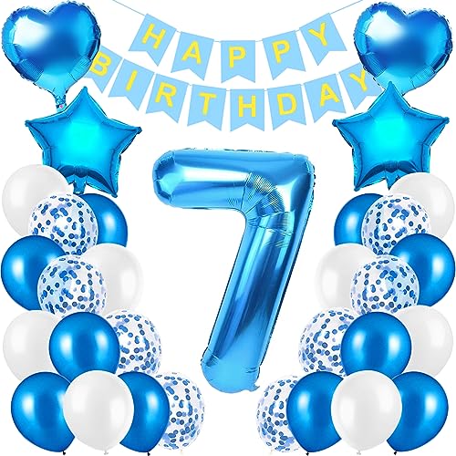 Geburtstagsdeko Jungen Blau Zahl 7,Folienballon 7 Blau,Luftballon 7.Geburtstag Junge Deko,7 Geburtstag Kindergeburtstag Deko,Junge Happy Birthday Deko von Xionghonglong