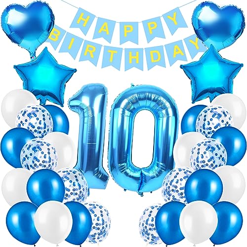 Geburtstagsdeko Jungen Blau Zahl 10,Folienballon 10 Blau,Luftballon 10.Geburtstag Junge Deko,10 Geburtstag Kindergeburtstag Deko,Junge Happy Birthday Deko von Xionghonglong