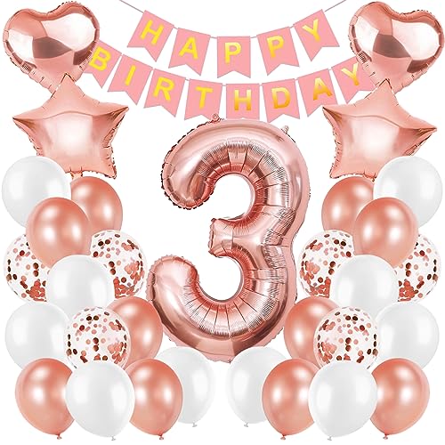 Geburtstagsdeko Mädchen Zahl 3. Rosegold Luftballons 3. Geburtstag Mädchen Ballon 3. Geburtstag deko Folienballon 3 Jahre Kindergeburtstag Deko von Xionghonglong