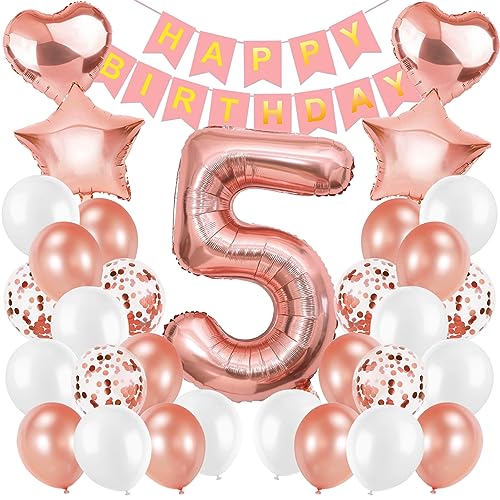 Geburtstagsdeko Mädchen Zahl 5. Rosegold Luftballons 5. Geburtstag Mädchen Ballon 5. Geburtstag deko Folienballon 5 Jahre Kindergeburtstag Deko von Xionghonglong