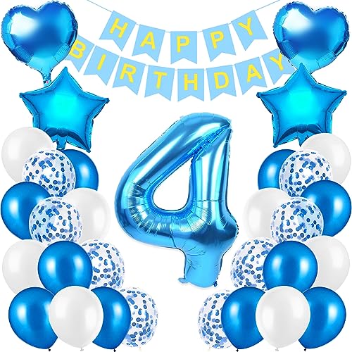 Geburtstagsdeko Jungen Blau Zahl 4,Folienballon 4 Blau,Luftballon 4,Geburtstag Junge Deko,4 Geburtstag Kindergeburtstag Deko,Junge Happy Birthday Deko von Xionghonglong
