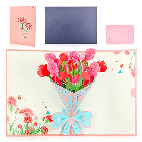 Mothers Day Card,Pop-Up-3D-Grußkarte,Karte zum Muttertag mit Umschlag,Muttertag Pop Up Karte,Muttertagskarte mit Happy Mother's Day-Logo Für Ehefrau, Freundin, Tante, Schwester (rosa) von Xionghonglong