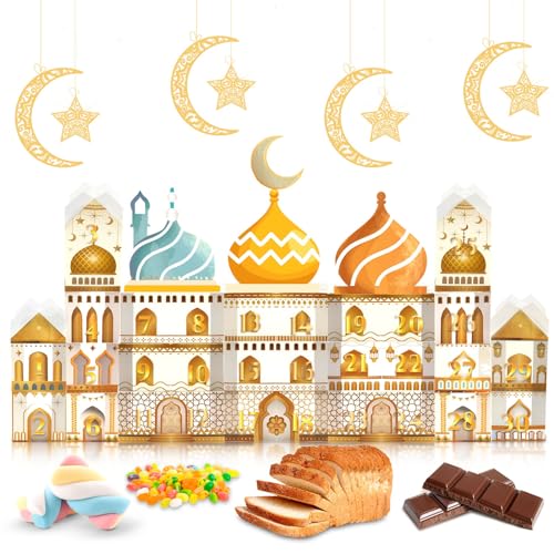 Ramadankalender Papiertüten zum Befüllen,30 Stück Ramadan Kalender Geschenktüten mit Dach,1-30 Digitale Aufkleber und Ramadan Sticker,Eid Mubarak Kalender Islam DIY Geschenktüten von Xionghonglong