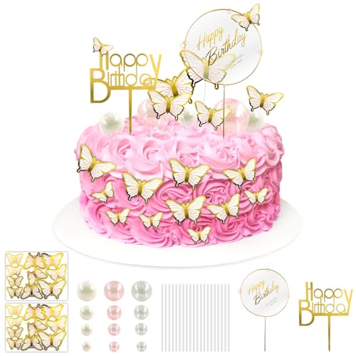 37 Stück Schmetterlinge Deko Torte,Schmetterling Cupcake Schmetterlinge Kuchen Deko Dreidimensional Schmetterlinge Fuer Tortendeko Zum Geburtstag des Mädchens von Xionghonglong