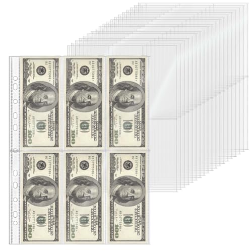 XiowDow 20 Blatt A4 Binderhüllen Kunststoff PP Fotokartenhüllen 11 Löcher 6 Taschen Kartenhalter Transparente Top-Loading Seitenschutz für 3 Ringe Binder Trading Baseball Karten (6 Taschen) von XiowDow