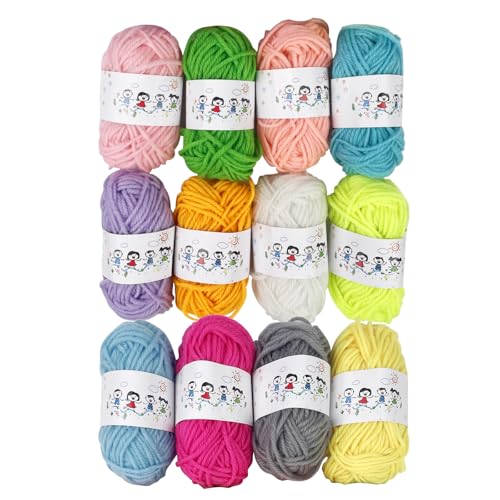 Xiqiggi 12 Farben Wolle zum Häkeln Stricken, 10g/20m Häkelgarn Baumwolle zum Häkeln, Baumwollgarn für Anfänger Set zum Häkel Wolle Acryl Dicke Wolle Bunte Regenbogen Acrylwolle, Yarn Crochet von Xiqiggi
