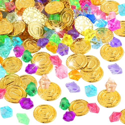 Xishoyen 250 Stück Piratenschatz Goldmünzen Kinder, 150 Stück Piraten Edelsteine für Kinder und 100 Stück Goldtaler Piratenschatz, Piratenparty Mitgebsel, Schatzsuche Kindergeburtstag, Piraten Deko Xishoyen 250 Stück Piratenschatz Goldmünzen Kinder, 150 Stück Piraten Edelsteine für Kinder und 100 Stück Goldtaler Piratenschatz, Piratenparty Mitgebsel, Schatzsuche Kindergeburtstag, Piraten Deko von Xishoyen