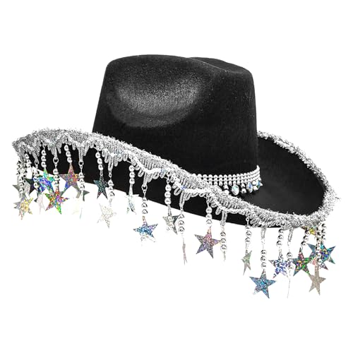 Xistuoz Bling Cowboyhüte für Frauen – Western-Cowboyhut | Kopfbedeckung mit fünfzackigen Sternquasten für Maskerade-Accessoires von Xistuoz