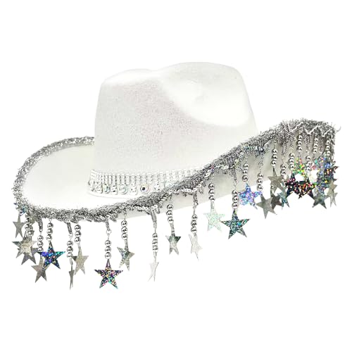 Xistuoz Cowboyhüte für Party – Glitzer-Cowboyhut – Kopfbedeckung mit fünfzackigen Sternquasten für Maskerade-Accessoires von Xistuoz