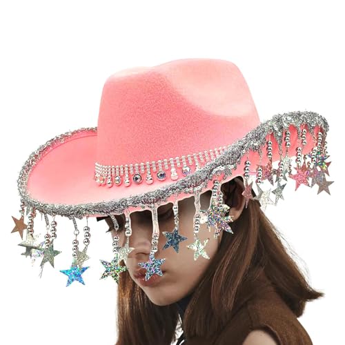 Xistuoz Cowgirl-Hut für Mädchen mit Quaste, Western-Cowboyhut, Kopfbedeckung mit fünfzackigen Sternquasten für Maskerade-Accessoires von Xistuoz