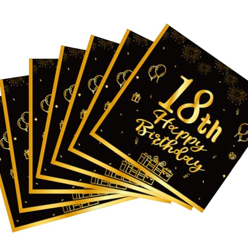 18 Geburtstag Deko Servietten,18 Geburtstag Mädchen Junge Deko,Tischdeko 18. Geburtstag Mädchen,Tortendeko 18 Geburtstag Junge,Party Dekoration,Servietten 20 Stück (Schwarzes Gold 18) von XiuGlimpse