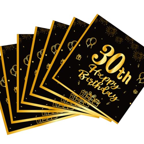 30 Geburtstag Deko Servietten,Deko 30 Geburtstag Mann,Tischdeko 30. Geburtstag Männer,Tortendeko 30 Geburtstag Frau Mann,Party Dekoration,Servietten 20 Stück (Schwarzes Gold 30) von XiuGlimpse