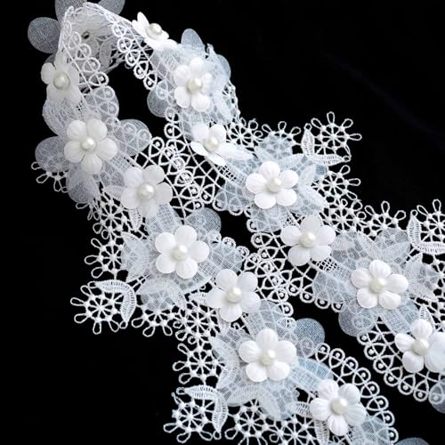 Xiufortion Spitzenband zum Nähen, 7 cm, florales dekoratives Spitzenband mit Perlen, 91 cm, perfekt für Heimwerker, Basteln, Geschenkverpackungen, Nähen und Kleidungsdekoration (weiß) von Xiufortion