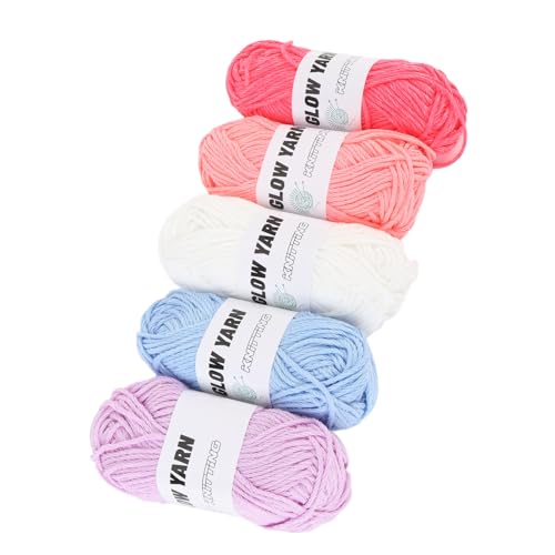 Xiuganpo 5pcs Wollgarn, 5pcs Leuchtend Häkelndes Garn für DIY -Basteln, Strickennählieferungen mit 49 Metern Pro Rolle, Strick -Glühgarn, Strickennähungsmittel Häkelnden Vorräten von Xiuganpo