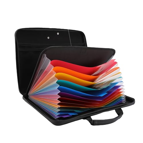 Xiuganpo Fireproof File Organizer mit Sperre, EVA Hard Shell Fireproof -Dokumentbox mit 13 Farbenfrohen Taschen, Tragbarer Akkordeondatei -Ordner Organizer -Tasche für Home Office von Xiuganpo