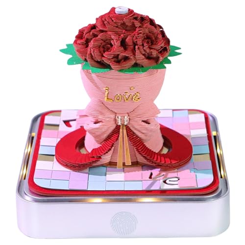 Xiuganpo Rose Bouquet 3D Memo Pad mit Leichten 2026 Kalender Papier Schnitzerei Handriss 3D -Kunst Notizblock Skulptur, Atemberaubender 3D -Tränenpapier -Schnitzkunst Hinweis für Desktop (Rot) von Xiuganpo