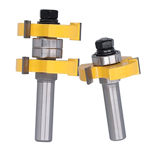 Xiuganpo Zunge und Rille Router Bit Set, 2pcs 1 2in Shank 3 Zähne 2 Zähne 2 Lagerholzmühlenschneider, Gelenk -Projektwerkzeug für Schranktürrahmen, Flugzeug, Bodenplatte, Tischplatte von Xiuganpo