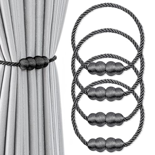 Xiuyer 4 Stück Magnetische Gardinen Raffhalter,Gardinen Halter Mit Magneten Vorhang Halter Raffhalter Für Gardinenklammern Vorhänge Zuhause Büro Dekoration Vorhang Raffhalter Gardinen (Schwarz) von Xiuyer