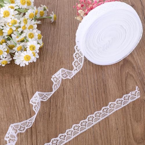 Xiuyong 30 weiße Spitzenband-Rolle, 1,5 cm breit, zum Nähen, Basteln, Spitzenband, Blumenstoff, dekorative Kantenrolle, geeignet für Hochzeitsdekoration, Blumensträuße und Geschenkverpackungen von Xiuyong