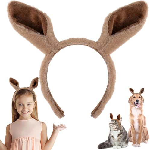 Xiuyong Braunes Pferdeohr-Stirnband mit Plüschstoff, weicher und elastischer Damen-Haarschmuck, Tierhut geeignet für Partys, Ostern, Schule, Drama, Rollenspiele, Theater, Make-up, Tanz, Gesichtswäsche von Xiuyong