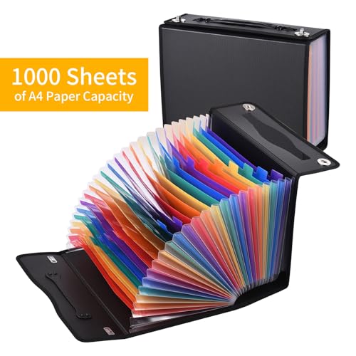 Erweiternde Datei Ordner Organizer 24 Taschen Regenbogen Farbe, mit Großer Kapazität Griff Design für School, A4-Buchstaben Größe Wasserdicht Reißfest (24 Taschensack) von Xixian