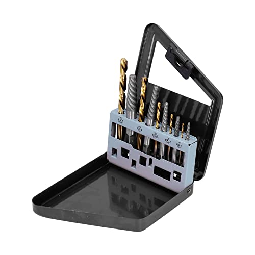 Schraubenextraktionsbohrbohrer Bit Eingestellt, Linke Handspiraldesign, Easy Out Groove, 10pcs HSS Beschädigte Bolzenentferner mit Metallbox für Bolzen, Schrauben und (Schwarze Eisenschachtel) von Xixian