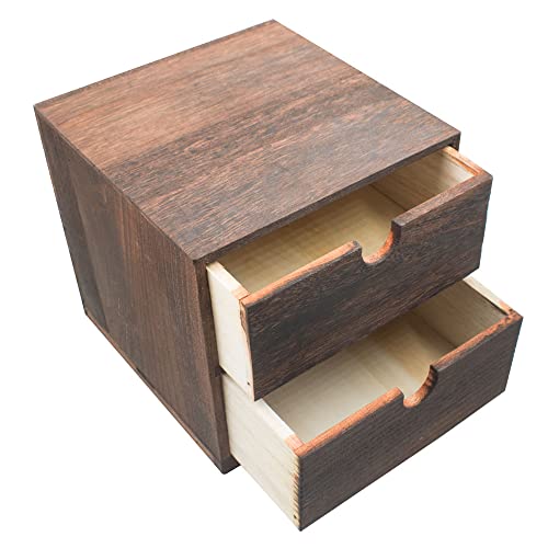 XiyaxiVici Holz Schreibtisch Organizer mit 2 Schubladen Holz Desktop Aufbewahrungsbox Schubladenbox für Büro Utensilien Ordnungssystem Schreibtisch Schublade Organizer Karbonisierung 18x18x17cm von XiyaxiVici