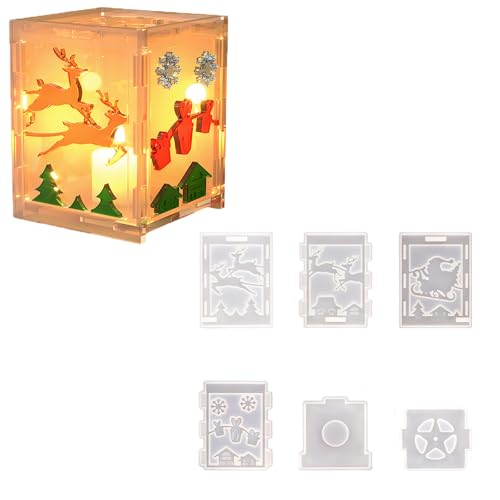 6 Stück Weihnachtslaterne Silikonform,DIY Weihnachtslaternen Gussform für Epoxidharz Gießen Flexible Langlebige DIY Bastelform für Weihnachtsdekoration von Xiyocadt