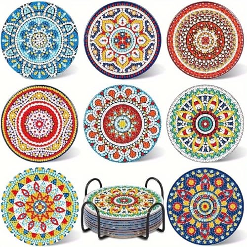8 Stück Diamant Malerei Untersetzer Glow in The Dark Untersetzer Leuchtet, Diamond Painting Erwachsene, Kunsthandwerkszubehör für Anfänger, Erwachsene und Kinder (A,1 Set) von Xiyocadt