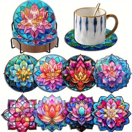 8 Stück Diamant Malerei Untersetzer Glow in The Dark Untersetzer Leuchtet, Diamond Painting Erwachsene, Kunsthandwerkszubehör für Anfänger, Erwachsene und Kinder (B,1 Set) von Xiyocadt