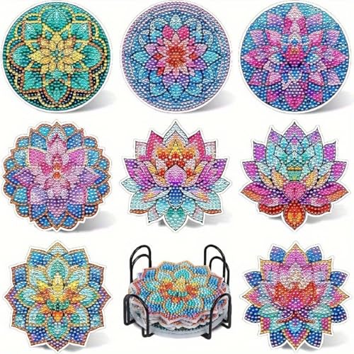 8 Stück Diamant Malerei Untersetzer Glow in The Dark Untersetzer Leuchtet, Diamond Painting Erwachsene, Kunsthandwerkszubehör für Anfänger, Erwachsene und Kinder (C,1 Set) von Xiyocadt