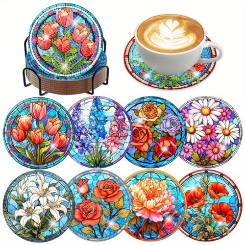 8 Stück Diamant Malerei Untersetzer Glow in The Dark Untersetzer Leuchtet, Diamond Painting Erwachsene, Kunsthandwerkszubehör für Anfänger, Erwachsene und Kinder (E,1 Set) von Xiyocadt