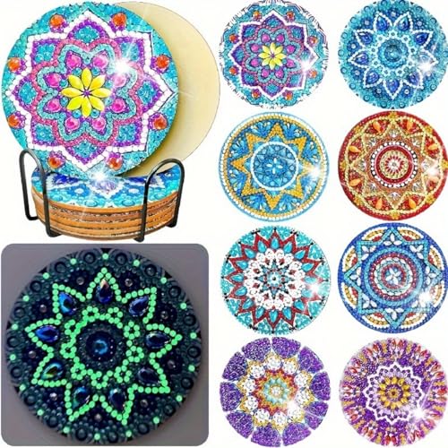 8 Stück Diamant Malerei Untersetzer Glow in The Dark Untersetzer Leuchtet, Diamond Painting Erwachsene, Kunsthandwerkszubehör für Anfänger, Erwachsene und Kinder (F,1 Set) von Xiyocadt
