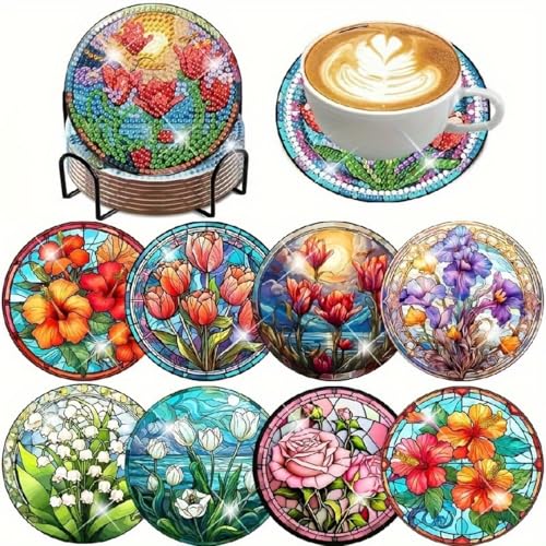 8 Stück Diamant Malerei Untersetzer Glow in The Dark Untersetzer Leuchtet, Diamond Painting Erwachsene, Kunsthandwerkszubehör für Anfänger, Erwachsene und Kinder (G,1 Set) von Xiyocadt