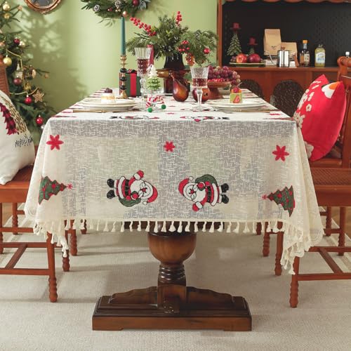 Gesticktes Weihnachtsglockenmuster, wasserdichte Tischdecke, rechteckiger Weihnachtstischläufer, weihnachtliche Tischdekoration Tischdecke (150x300 cm) (Z33 Weihnachtsmann,150 * 200cm) von Xiyocadt