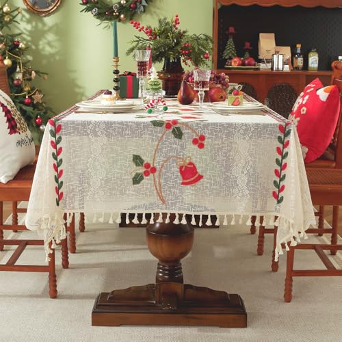 Gesticktes Weihnachtsglockenmuster, wasserdichte Tischdecke, rechteckiger Weihnachtstischläufer, weihnachtliche Tischdekoration Tischdecke (150x300 cm) (Z34 Weihnachtsglocken,150*150cm) von Xiyocadt