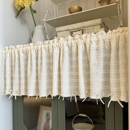 Scheibengardinen Küche Landhausstil & Kurzstores, Kurzgardine Landhausstil Gardinen Kurz, Scheibengardine Bistrogardine Landhaus Für Kleine Fenster Küche Wohnzimmer (Cremefarben,100 x 60 cm) von Xiyocadt