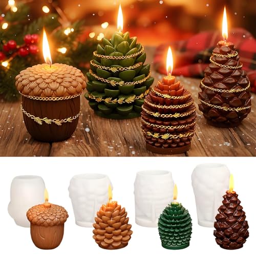 Silikonform Weihnachten 3D Tannenzapfen Kerzenform,Silikonform Tannenzapfen für DIY Kerzen,Silikonformen Gießformen Weihnachten Seifen Schokolade,Kerzenformen Silikon Deko (A+B+C+D) von Xiyocadt