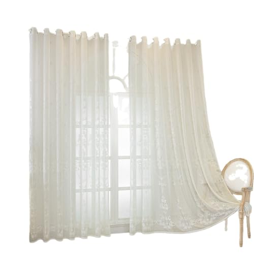 Xiyocadt 2-teiliges Set, moderner Vorhangschal, Wohnzimmer, durchsichtig, Jacquard, gemusterte Vorhänge, Dekoration (140 * 260cm,weiß) von Xiyocadt