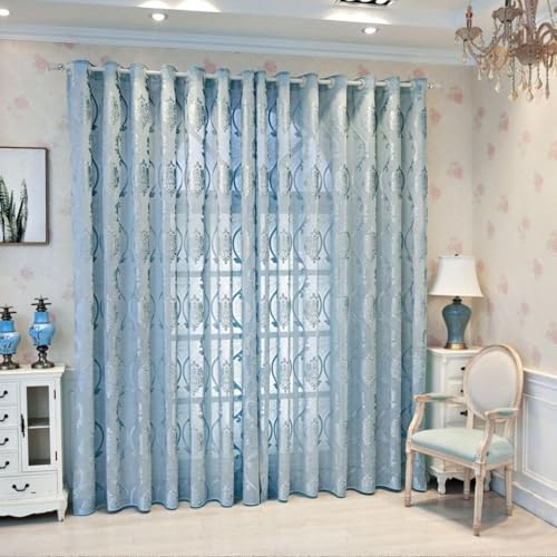 Xiyocadt 2er Set, Moderner Vorhangschal, Wohnzimmer, Transparent, Vorhänge mit Stickerei, Jacquard, Kettwirkung, Kreppmuster, Dekoration, (Ahornweiß/Ahorngrau) (140 * 260cm,Blau) von Xiyocadt
