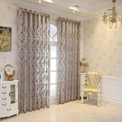 Xiyocadt 2er Set, Moderner Vorhangschal, Wohnzimmer, Transparent, Vorhänge mit Stickerei, Jacquard, Kettwirkung, Kreppmuster, Dekoration, (Ahornweiß/Ahorngrau) (140 * 260cm,Curry) von Xiyocadt